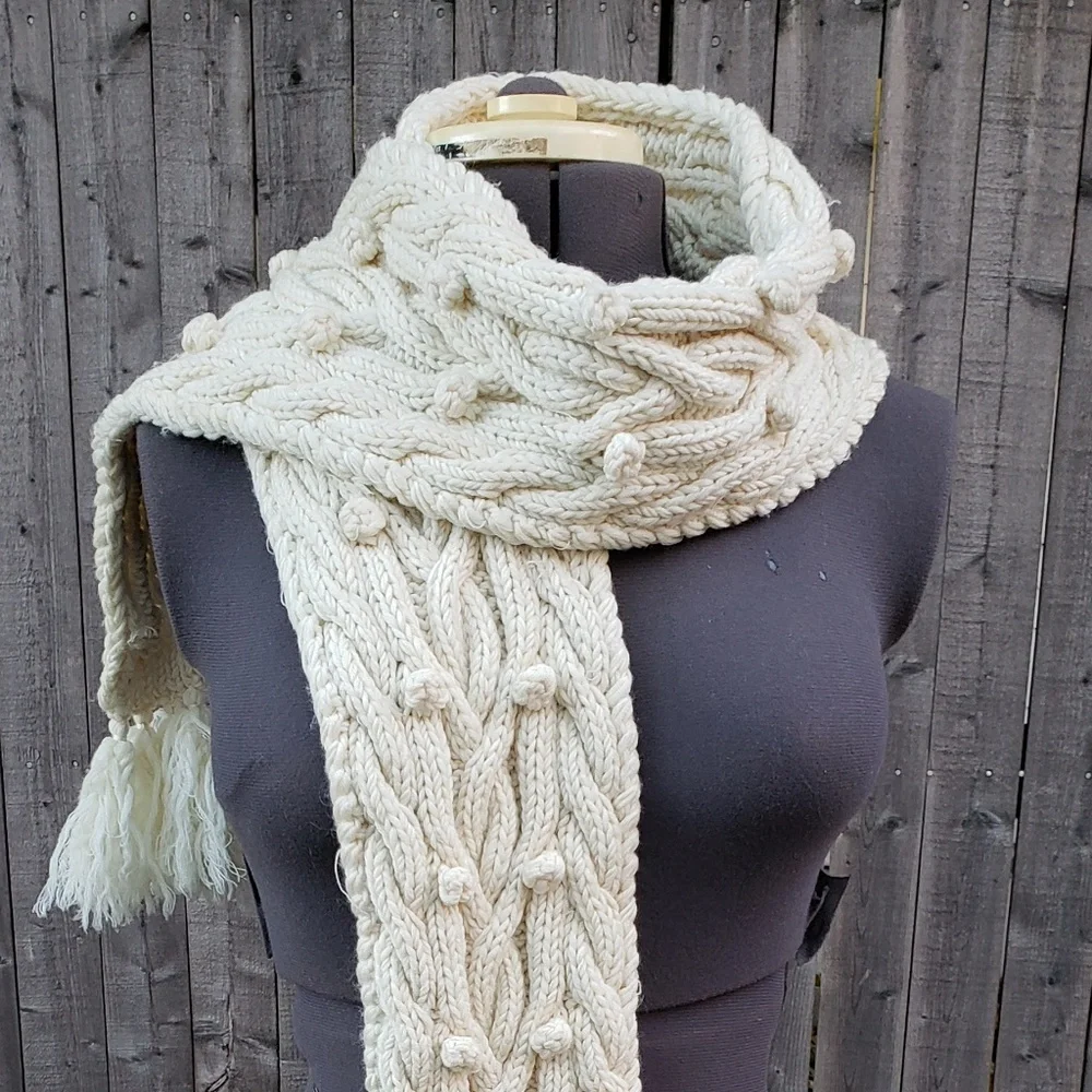 J.Crew handknit cream 100% soft wool scarf